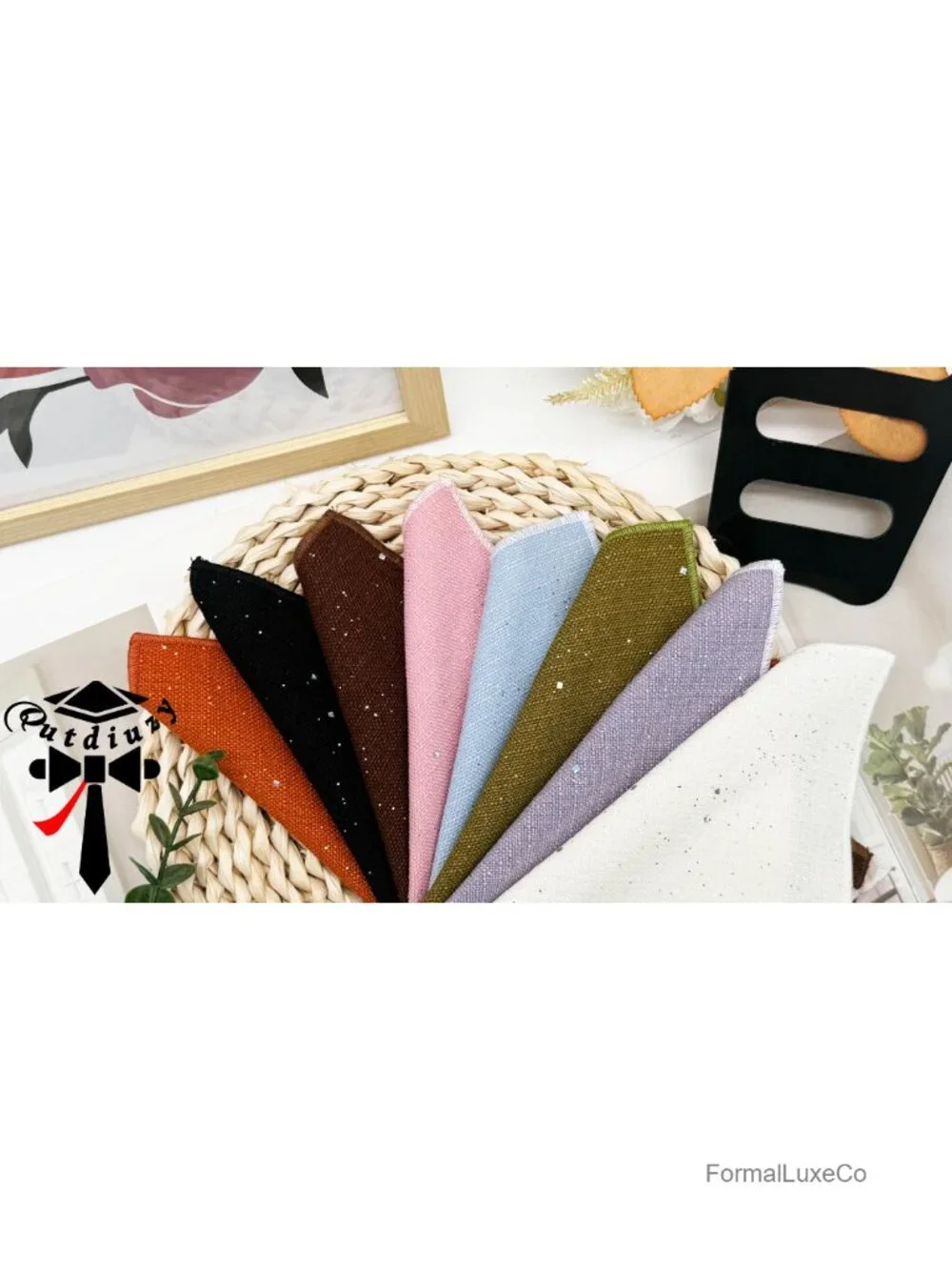 Men's Glitter Sequin Pocket Square Handkerchief with Holder Polyester